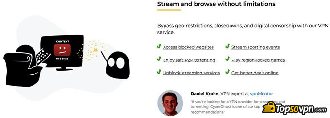 CyberGhost VS NordVPN: informações de streaming do CyberGhost.